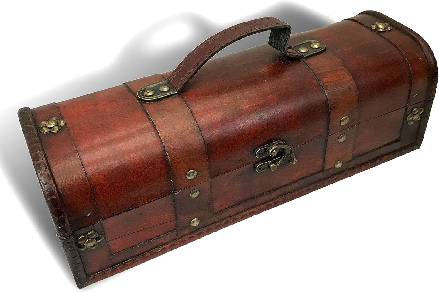 Treasure Chest Style Wooden Wine Bottle Box with Antique Finish