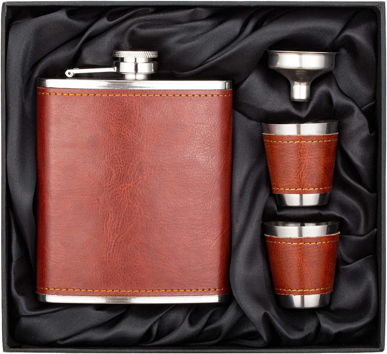 Premium Leather Hip Flask Gift Set