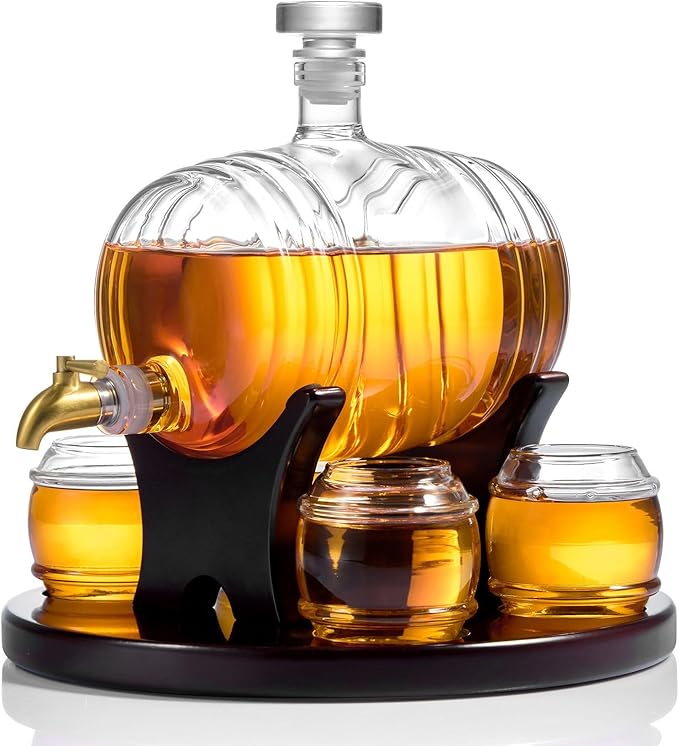 Barrel Whiskey Decanter Dispenser Set with Glasses - Bottles2Gift