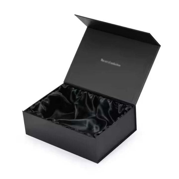 Custom Black Gift Box W/ Foam Insert, Ribbon & Thank You Card and Silk Fabric Lining - Bottles2Gift