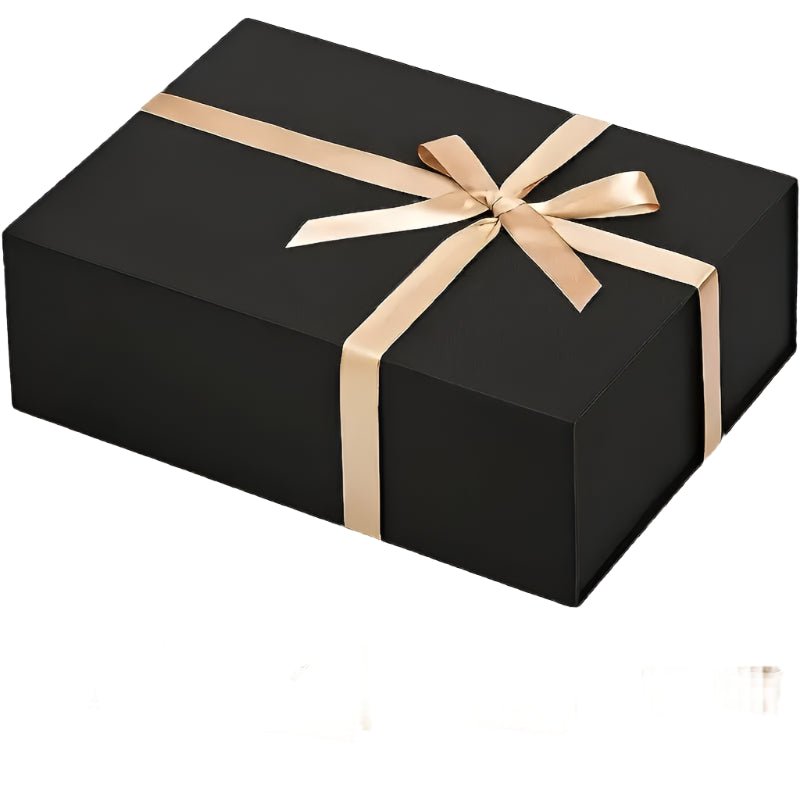 Custom Black Gift Box W/ Foam Insert, Ribbon & Thank You Card and Silk Fabric Lining - Bottles2Gift