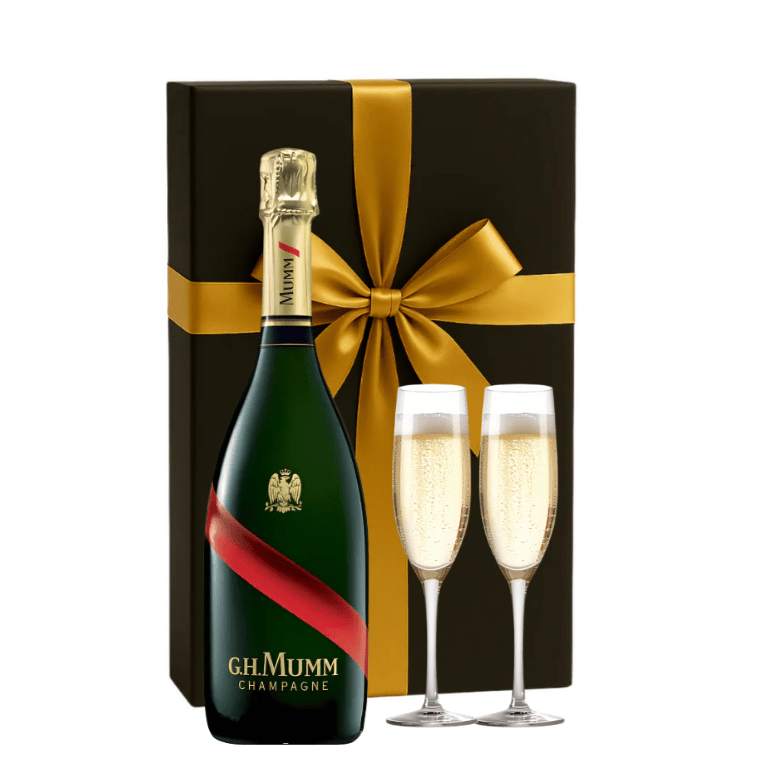 G.H.Mumm Grand Cordon Brut Champagne Gift Box W/ 2 Champgane Flutes - Bottles2Gift