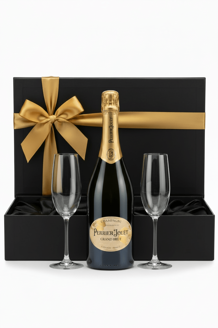 Perrier-Jouët Grand Brut Champagne Gift Set W/ 2 Champagne Flutes
