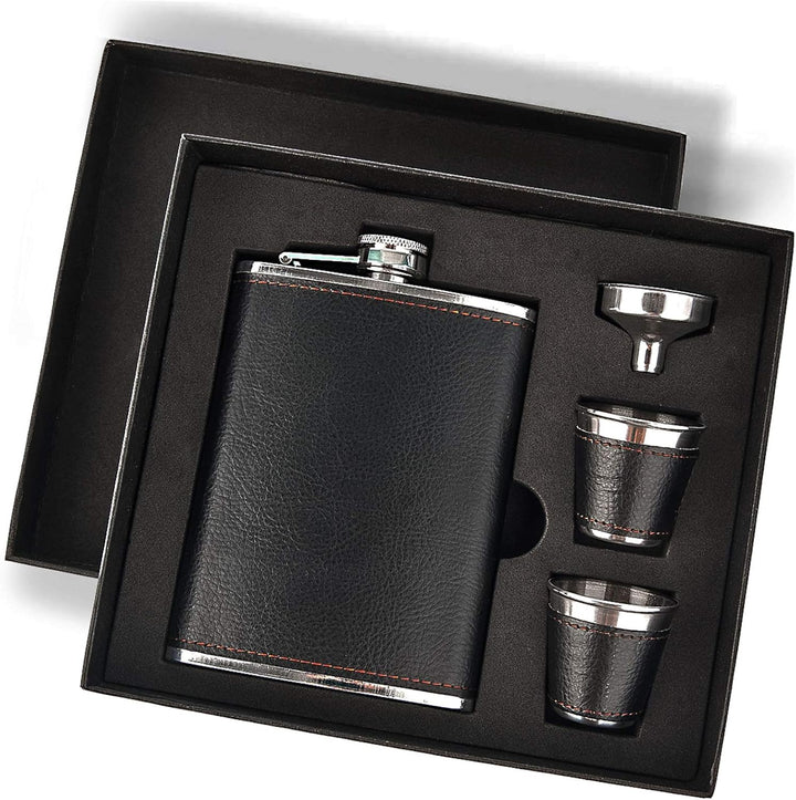 Premium Leather Hip Flask Gift Set - Bottles2Gift