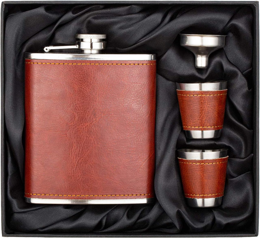 Premium Leather Hip Flask Gift Set - Bottles2Gift