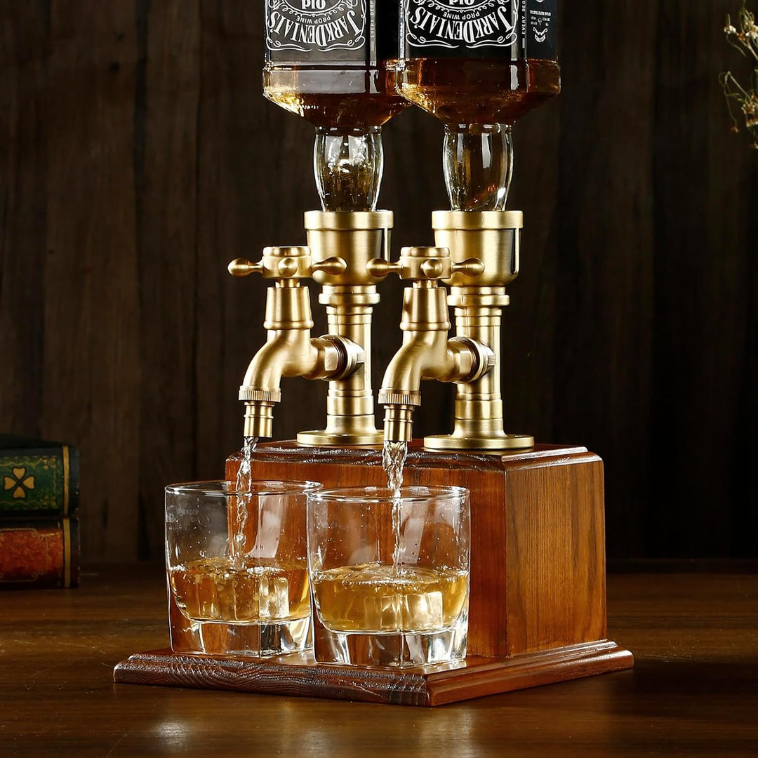 Rustic Wood & Brass Double Liquor Dispenser - Bottles2Gift