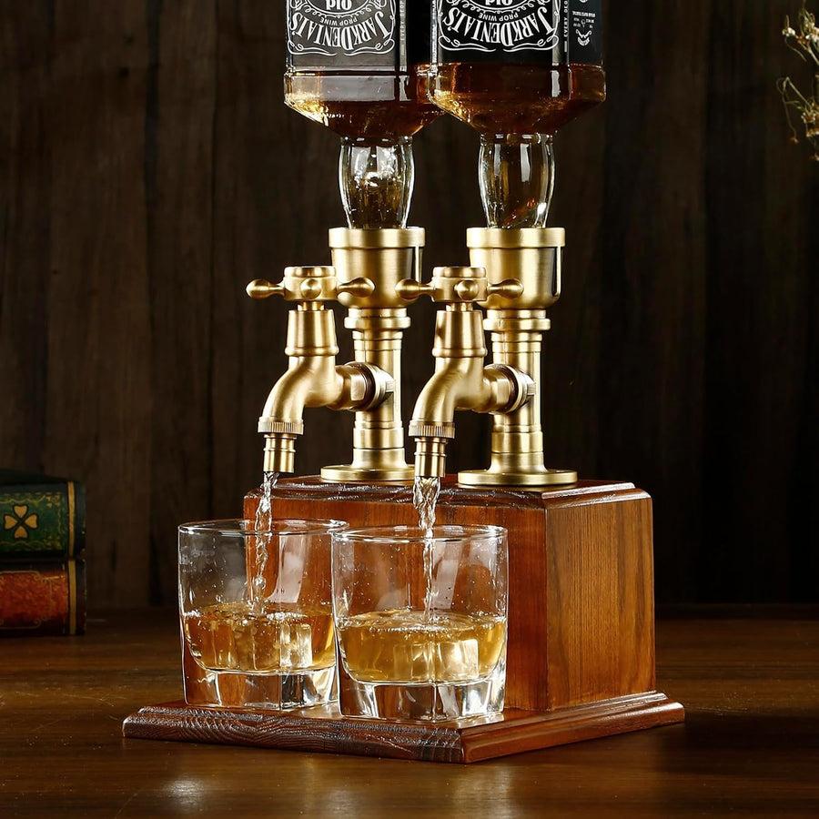 Rustic Wood & Brass Double Liquor Dispenser - Bottles2Gift