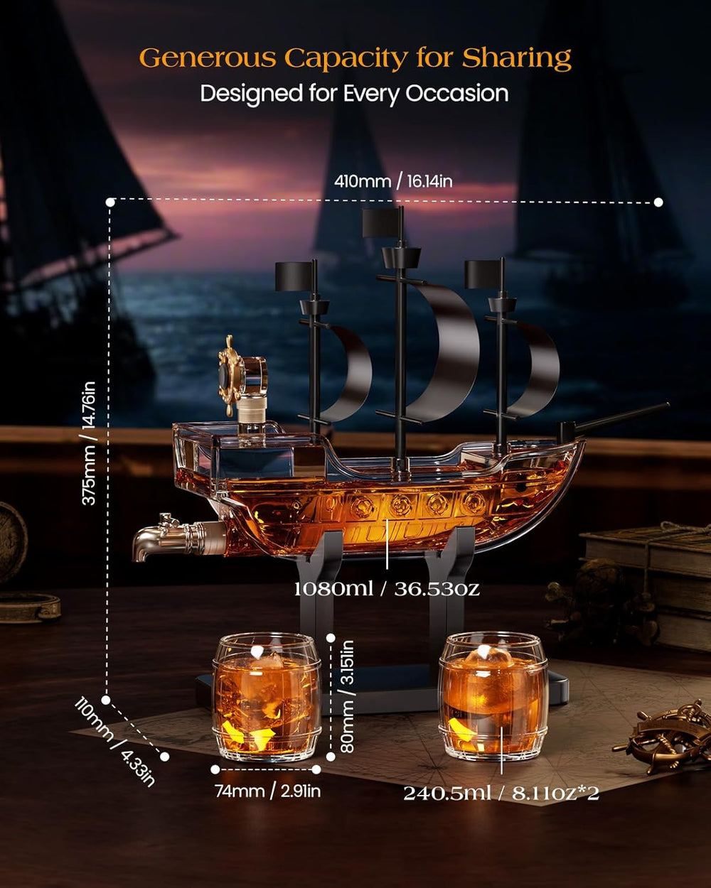 The Pirate Ship Whiskey Decanter Gift Set - Bottles2Gift