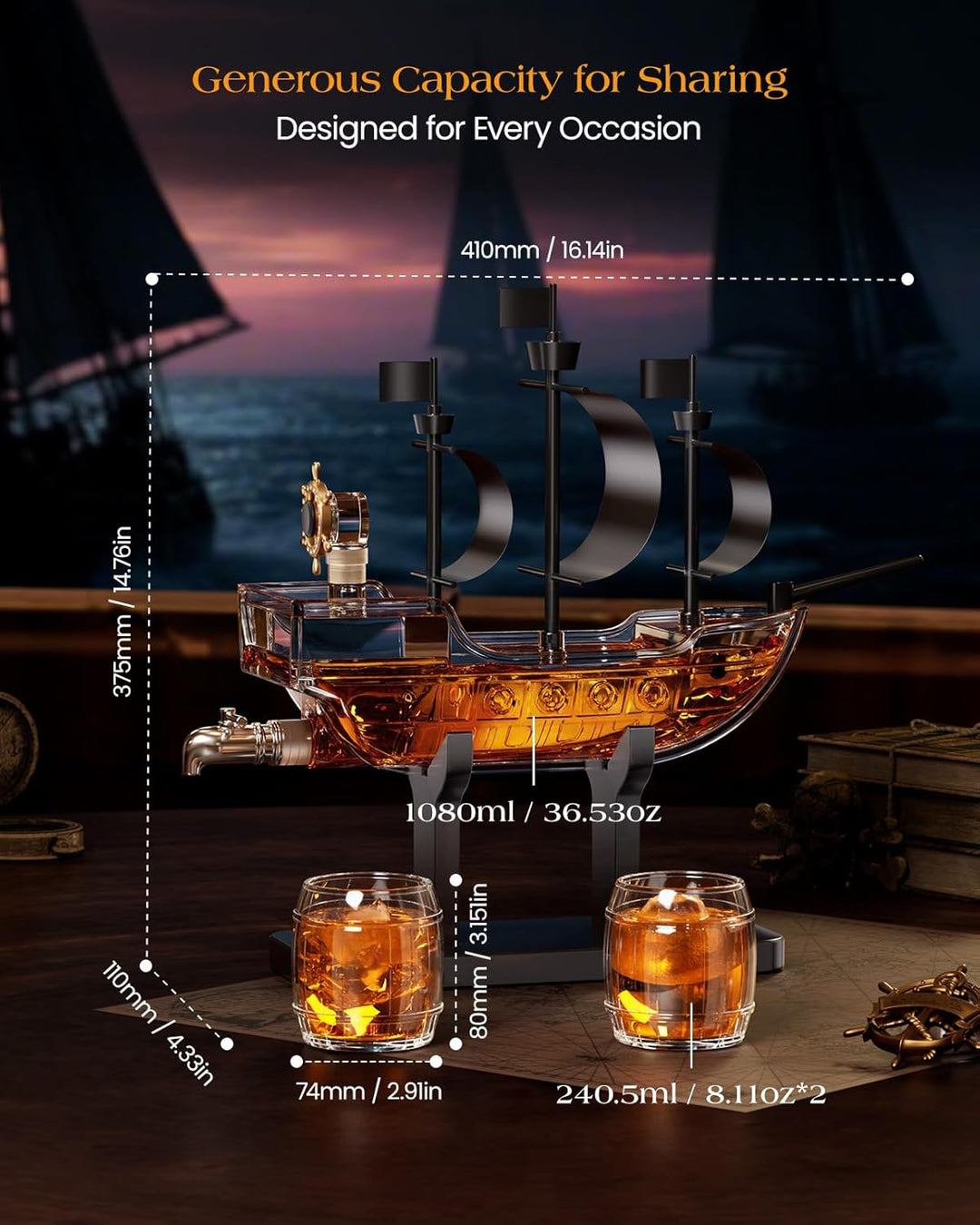 The Pirate Ship Whiskey Decanter Gift Set - Bottles2Gift