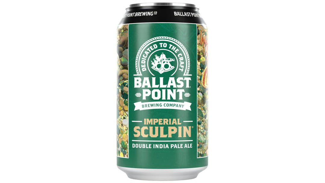 Ballast Point Imperial Sculpin beer can on a white background