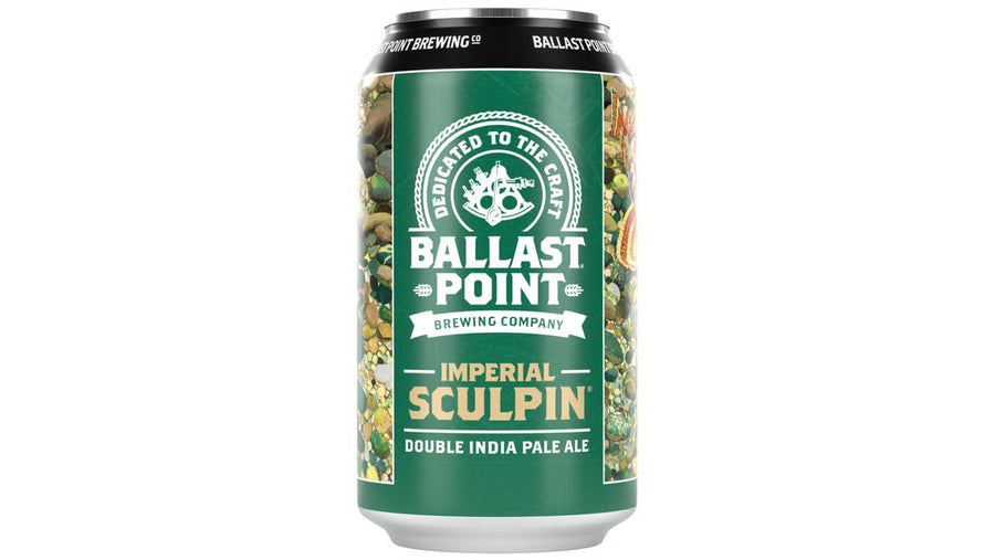Ballast Point Imperial Sculpin beer can on a white background