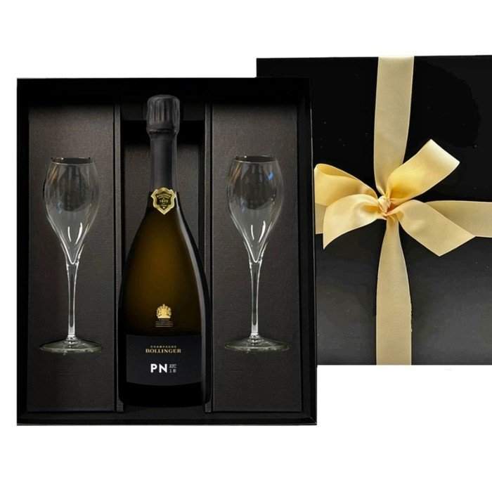Bollinger PN Champagne Gift Set W/Gift Box and 2 Personalized Flutes