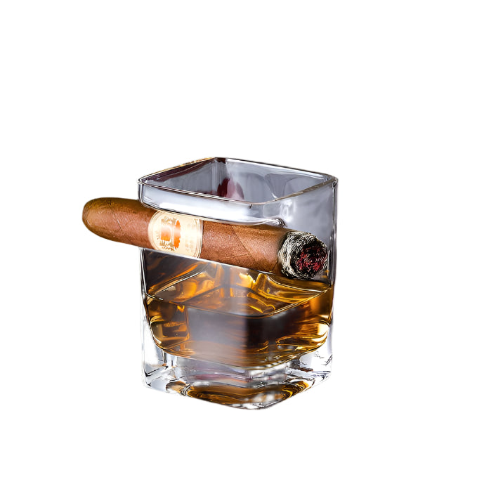 Youyah Crystal Whiskey Glass with Cigar Holder (One glass)