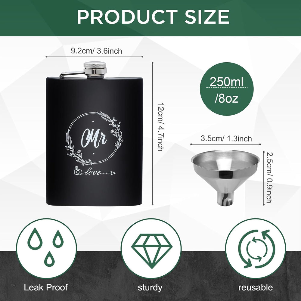 Mr hip flask product size chart – 8oz 250ml matte black stainless steel with funnel, leak proof sturdy reusable
