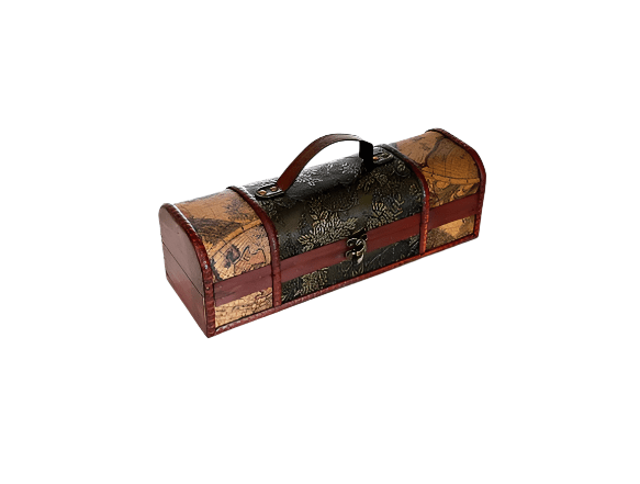 Antique Map & Floral Wooden Wine Trunk with Handle - Bottles2Gift