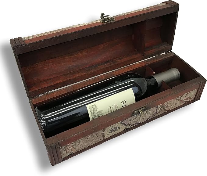 Antique Map Wooden Wine Trunk with Handle - Bottles2Gift