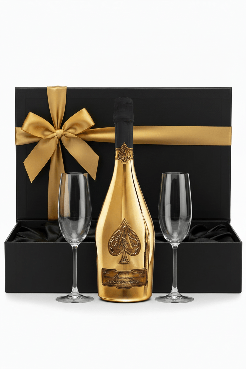 Armand de Brignac Brut Gold Champagne Gift Box W/ 2 Champagne Flutes - Bottles2Gift