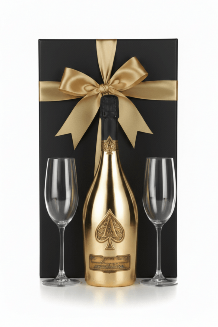Armand de Brignac Brut Gold Champagne Gift Box W/ 2 Champagne Flutes - Bottles2Gift
