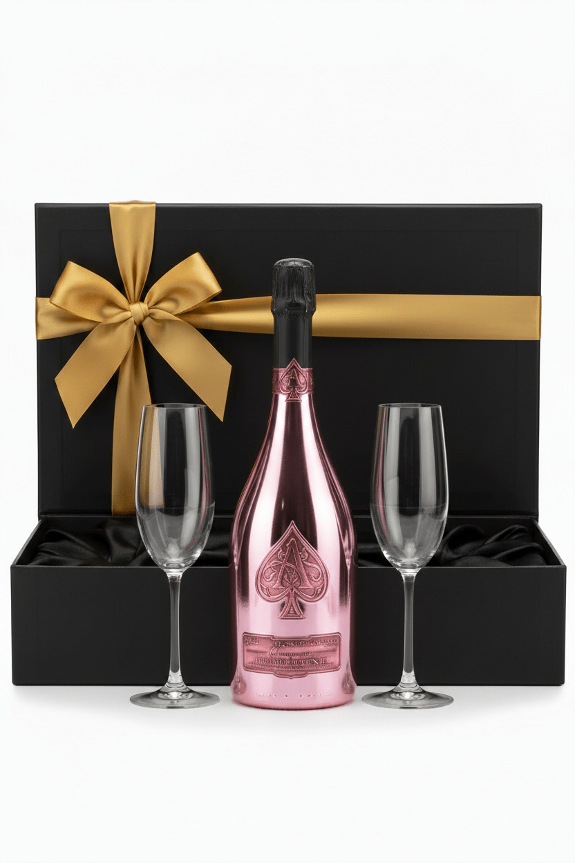 Armand de Brignac Brut Rosé Champagne Gift Box W/ 2 Champagne Flutes - Bottles2Gift