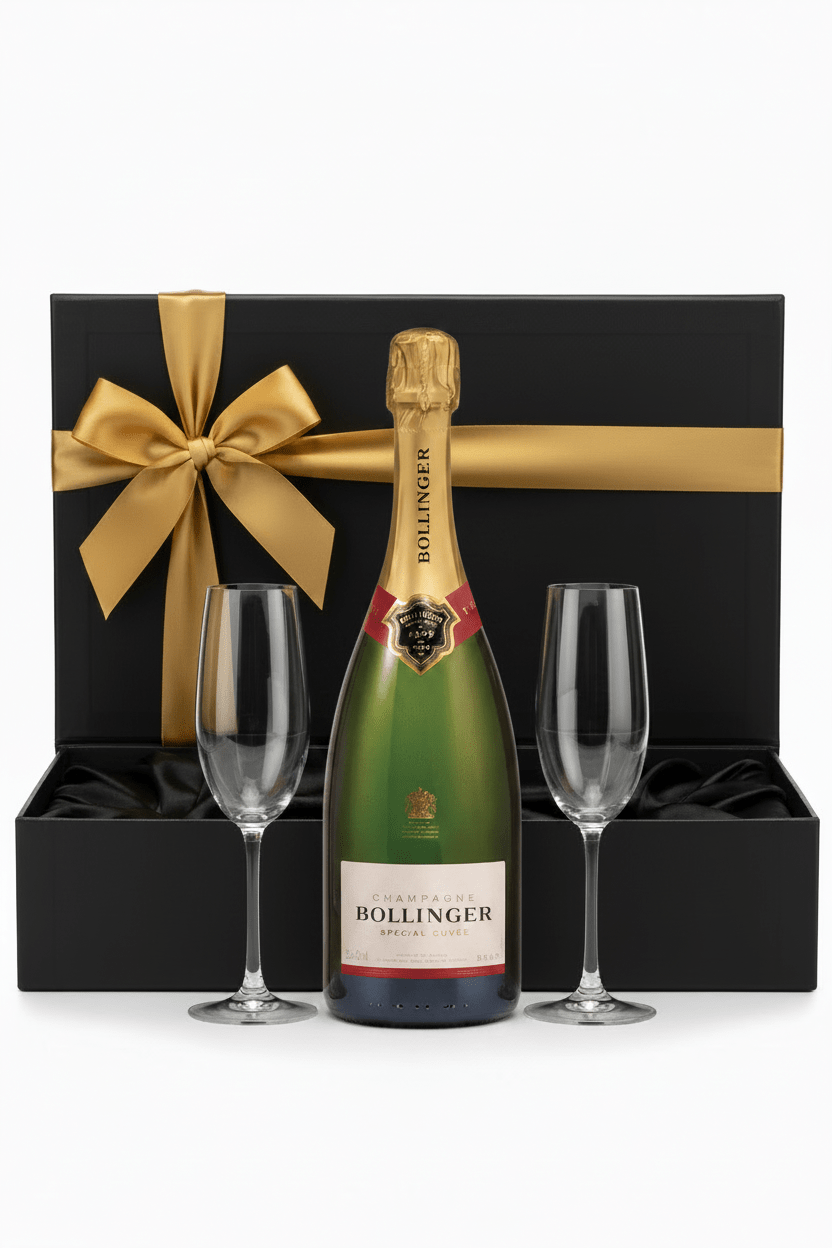 Bollinger Special Cuvée Brut Champagne Gift Box W/ 2 Champagne Flutes ( 750 ML ) - Bottles2Gift