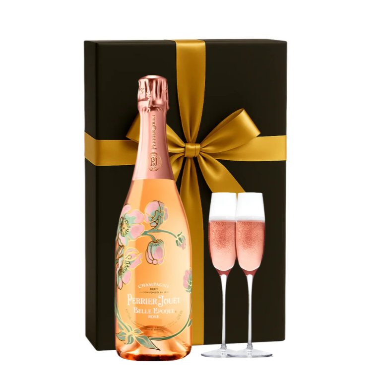Perrier-Jouët Belle Époque Rosé Champagne Gift Box W/ 2 Champagne Flutes