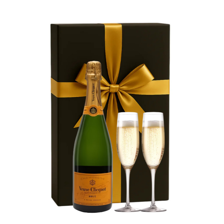 Veuve Clicquot Brut Champagne Gift Box W/ 2 Champagne Flutes