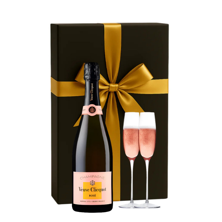 Veuve Clicquot Rosé Brut Champagne Gift Box W/ 2 Champagne Flutes