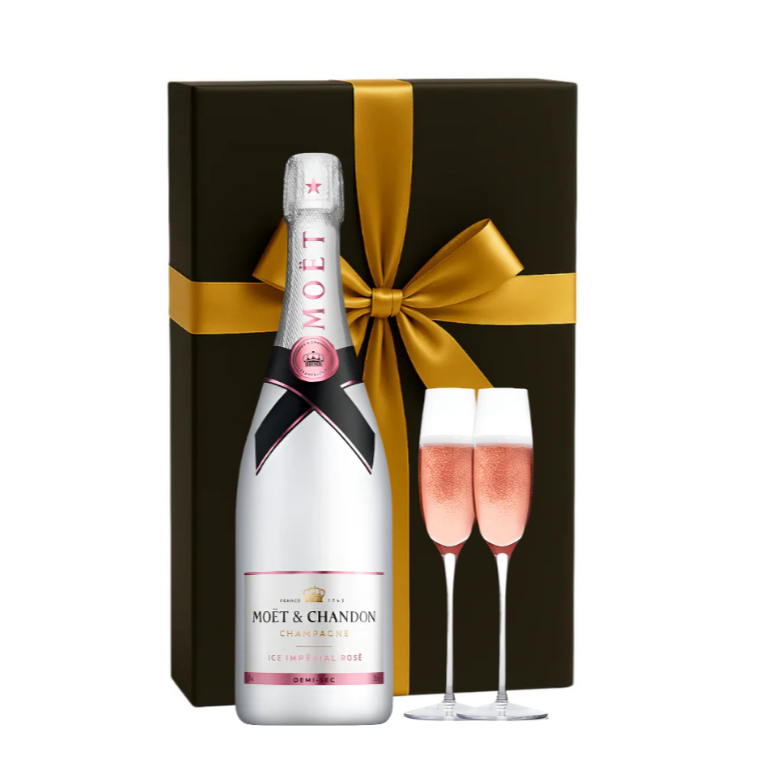 Moët & Chandon Ice Impérial Rosé Champagne Gift Box W/ 2 Champagne Flutes