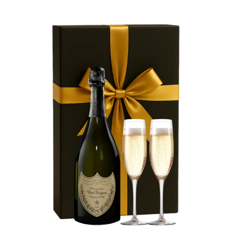 Dom Pérignon Vintage Champagne Gift Box W/ 2 Champagne Flutes