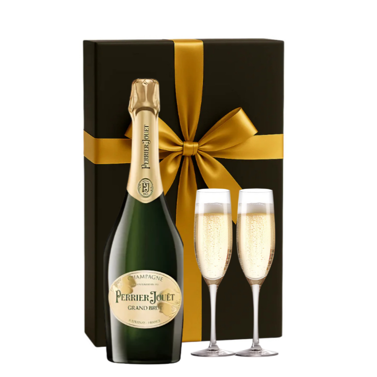 Perrier-Jouët Grand Brut Champagne Gift Set W/ 2 Champagne Flutes
