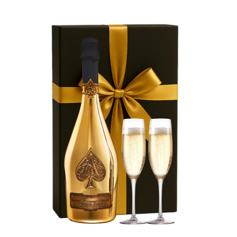 Armand de Brignac Brut Gold Champagne Gift Box W/ 2 Champagne Flutes