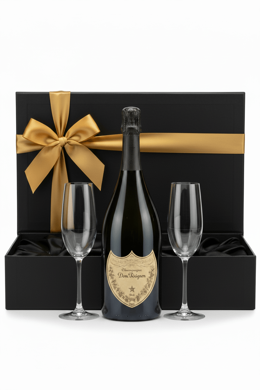 Dom Pérignon Vintage Champagne Gift Box W/ 2 Champagne Flutes - Bottles2Gift
