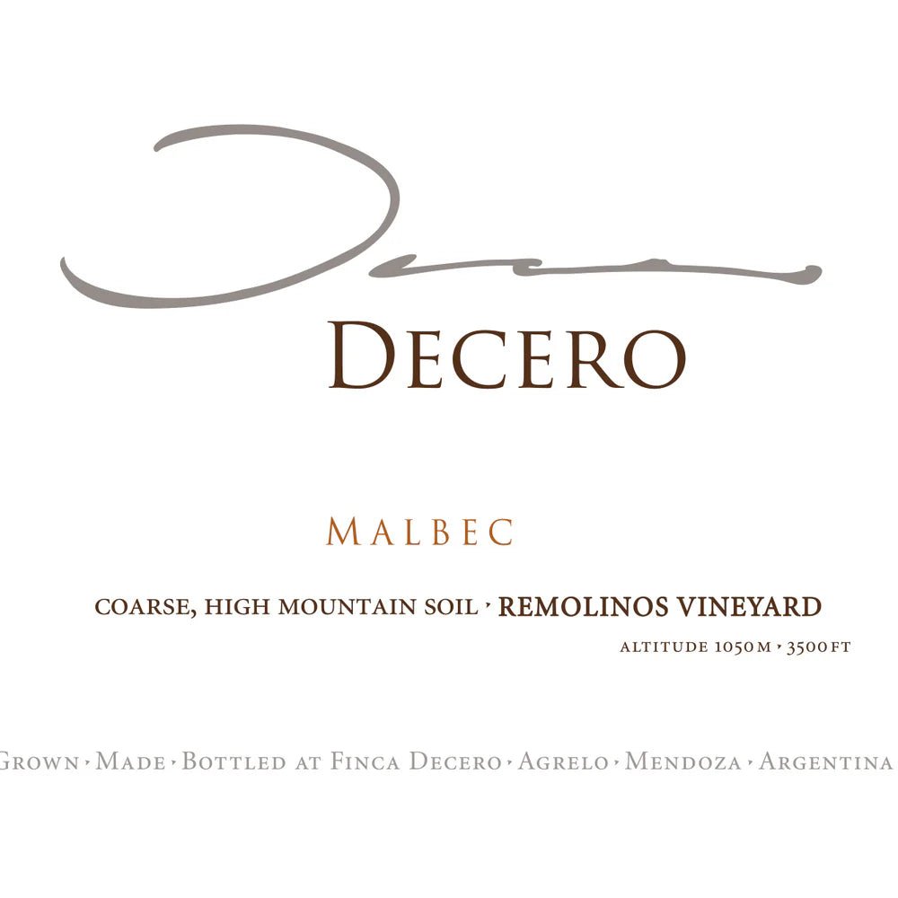 Finca Decero Agrelo Remolinos Vineyard Malbec Argentina 750ml - Bottles2Gift