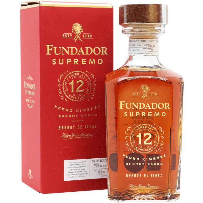 Fundador Brandy De Jerez Supremo Pedro Ximenez Sherry Casks Solera Gran Res 12 Yr - Bottles2Gift
