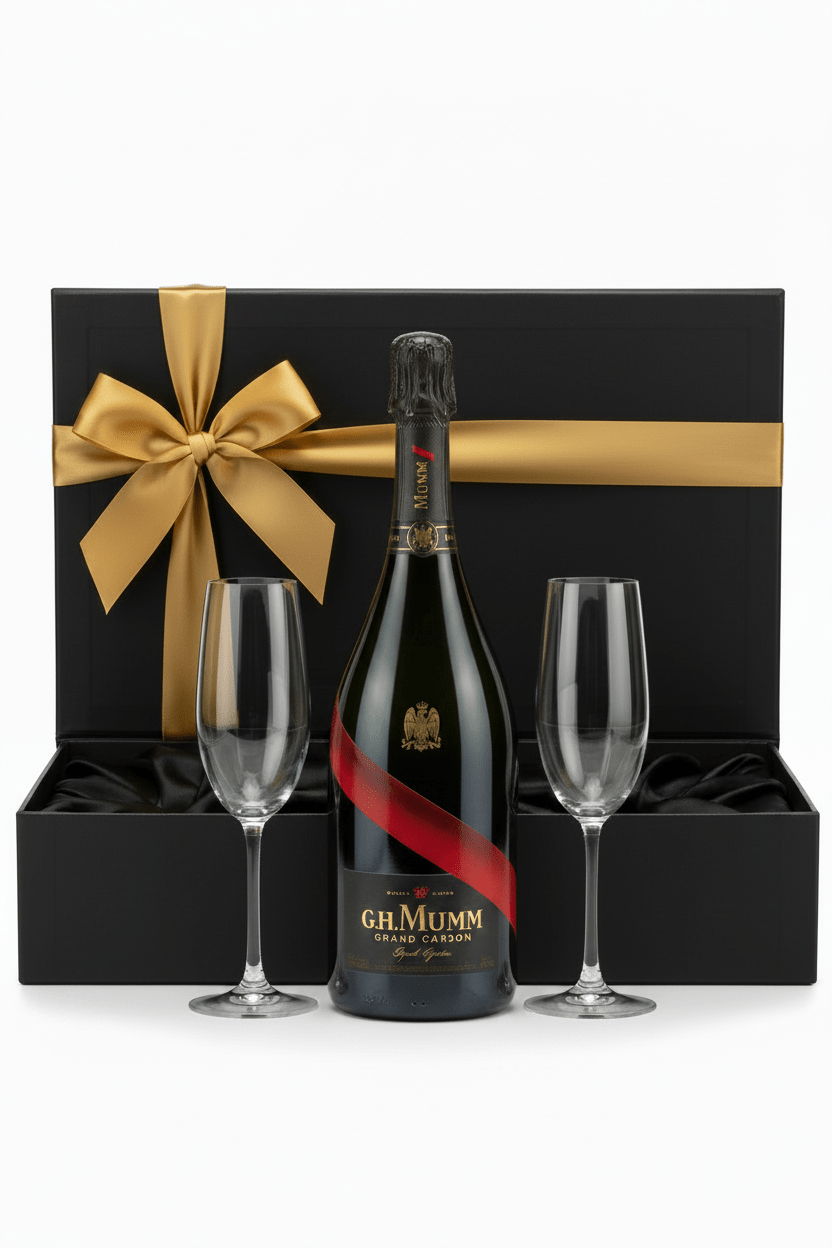 G.H. Mumm Grand Cordon Brut Champagne Gift Box W/ 2 Champgane Flutes - Bottles2Gift