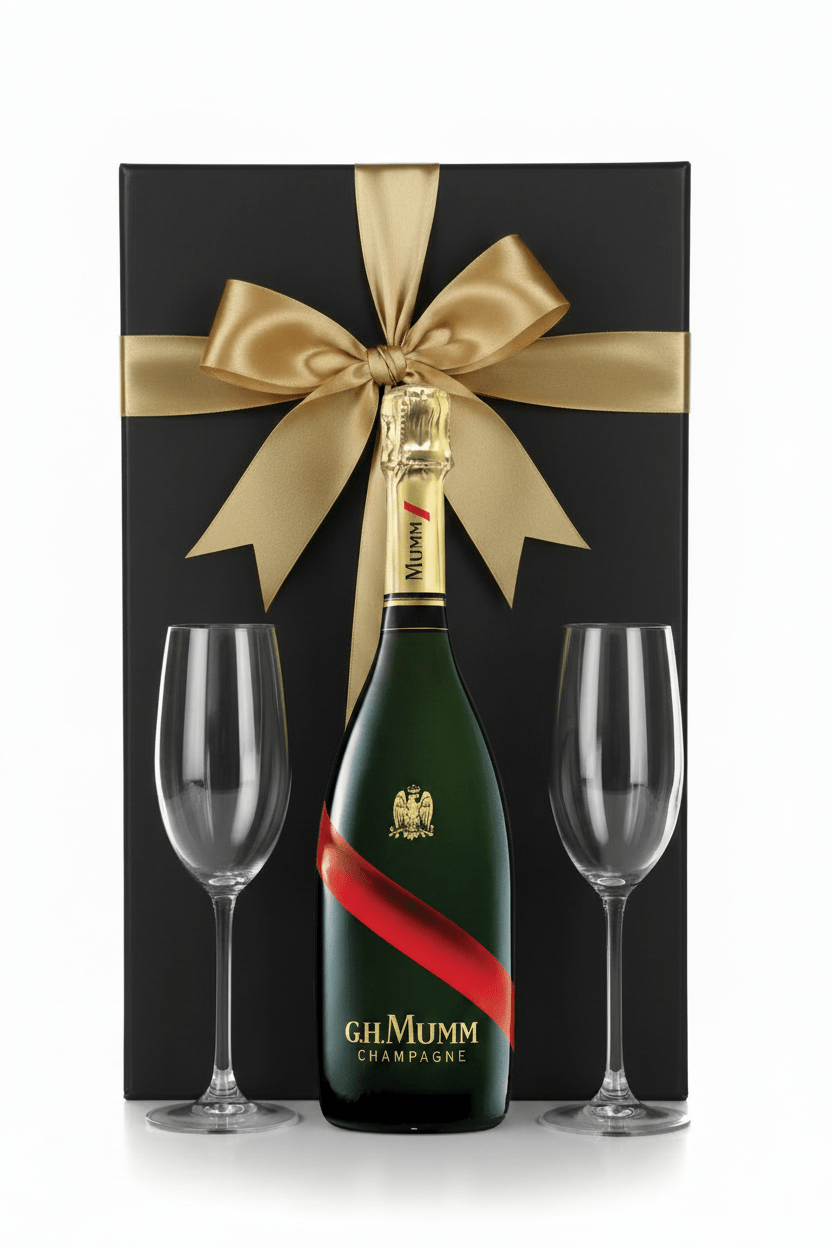 G.H. Mumm Grand Cordon Brut Champagne Gift Box W/ 2 Champgane Flutes - Bottles2Gift