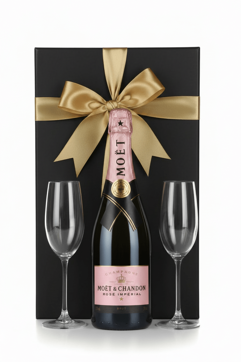Moët & Chandon Rosé Impérial Champagne Gift Box W/ 2 Champagne Flutes - Bottles2Gift