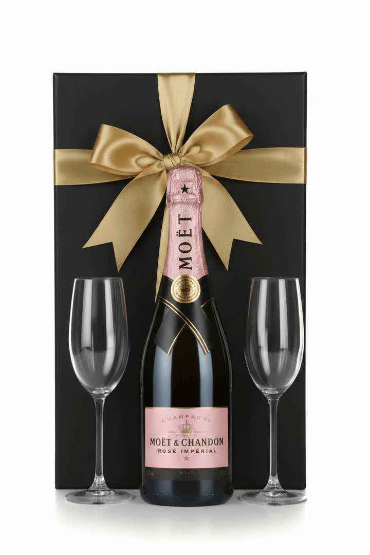Moët & Chandon Rosé Impérial Champagne Gift Box W/ 2 Champagne Flutes - Bottles2Gift