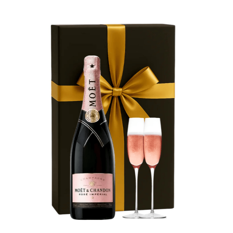 Moët & Chandon Rosé Impérial Champagne Gift Box W/ 2 Champagne Flutes - Bottles2Gift
