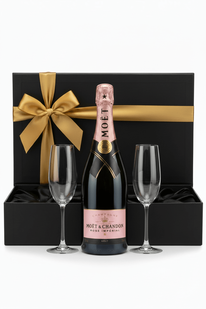 Moët & Chandon Rosé Impérial Champagne Gift Box W/ 2 Champagne Flutes - Bottles2Gift