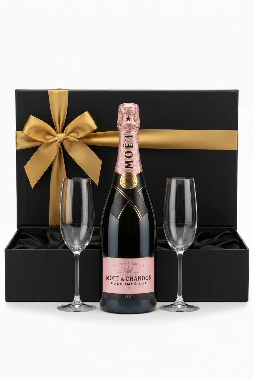 Moët & Chandon Rosé Impérial Champagne Gift Box W/ 2 Champagne Flutes - Bottles2Gift