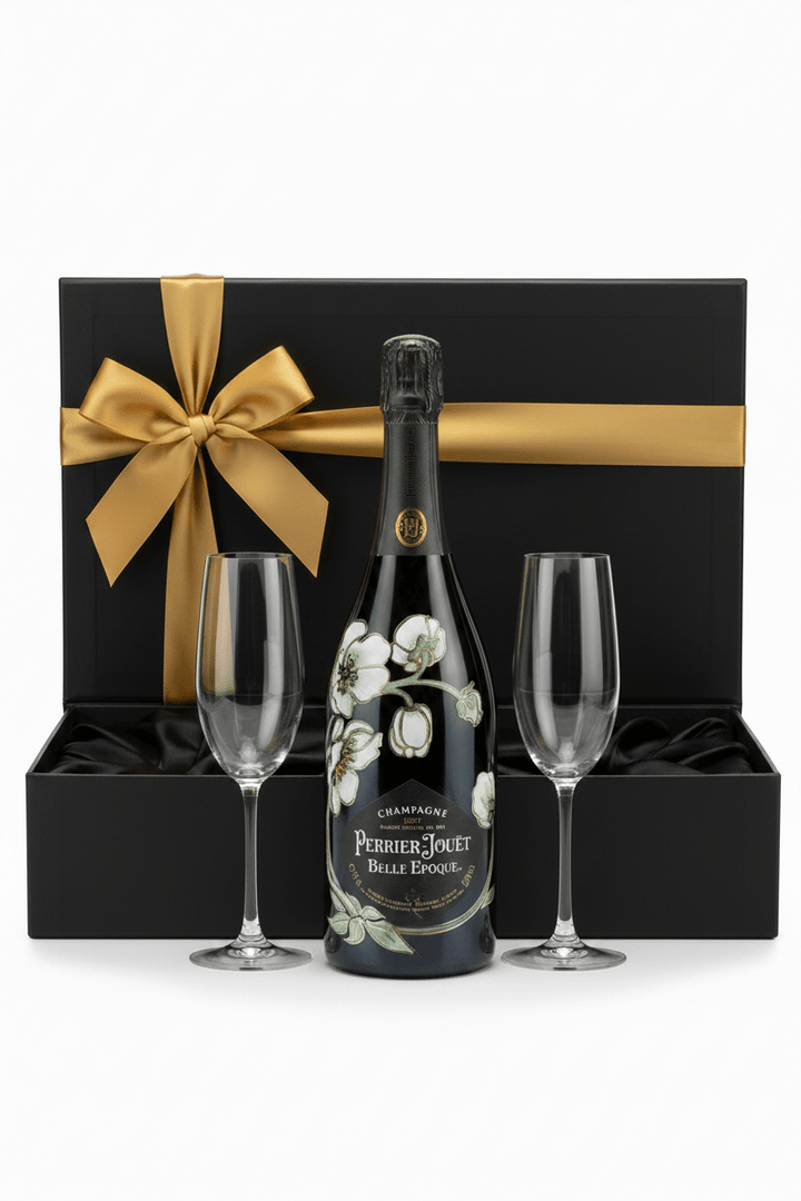 Perrier-Jouët Belle Époque Brut Champagne Gift Box W/ 2 Champagne Flutes - Bottles2Gift