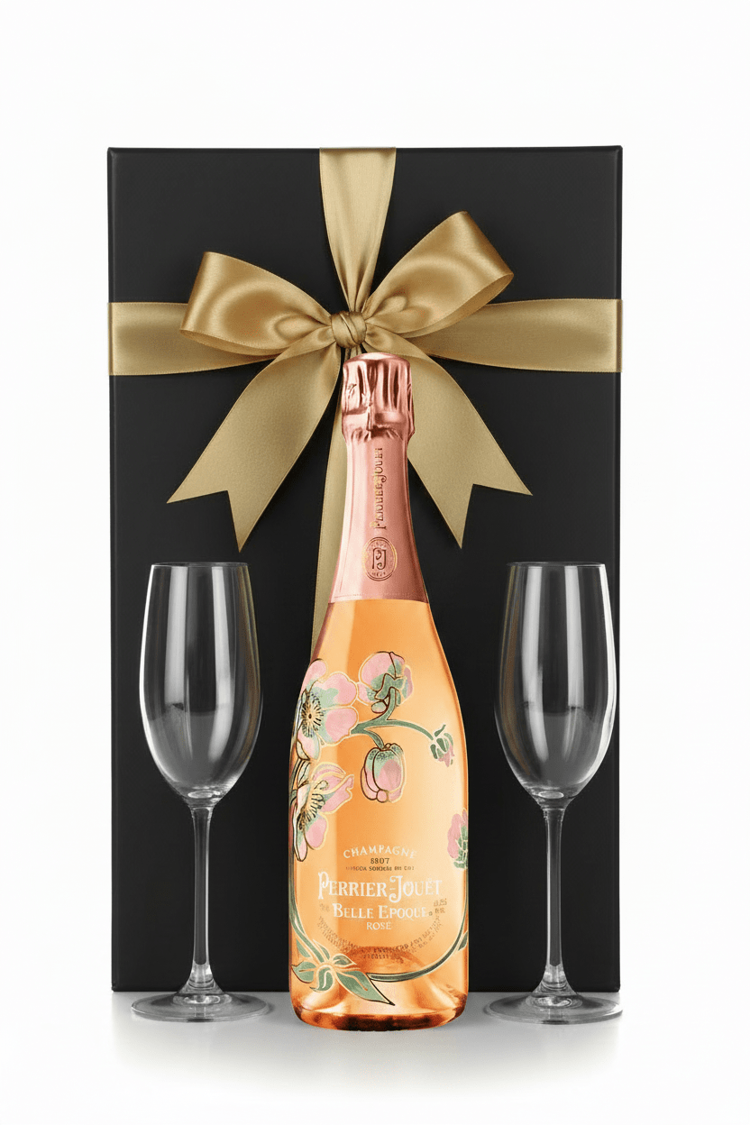 Perrier-Jouët Belle Époque Rosé Champagne Gift Box W/ 2 Champagne Flutes - Bottles2Gift