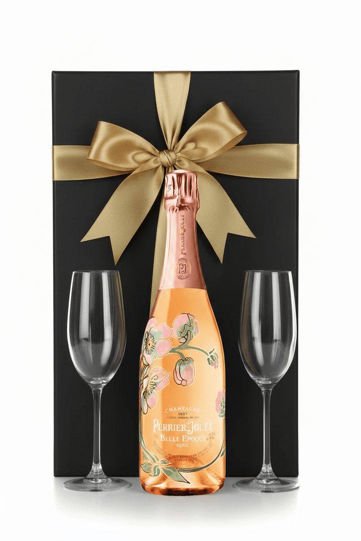 Perrier-Jouët Belle Époque Rosé Champagne Gift Box W/ 2 Champagne Flutes - Bottles2Gift