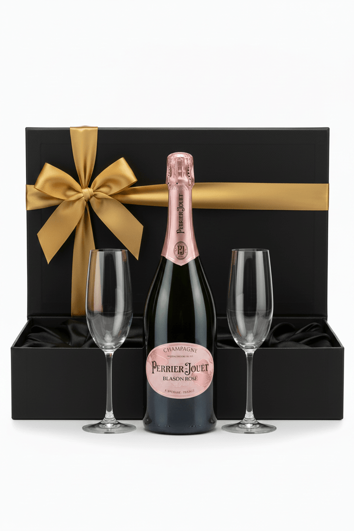 Perrier-Jouët Blason Rosé Champagne Gift Box W/ 2 Champagne Flutes - Bottles2Gift
