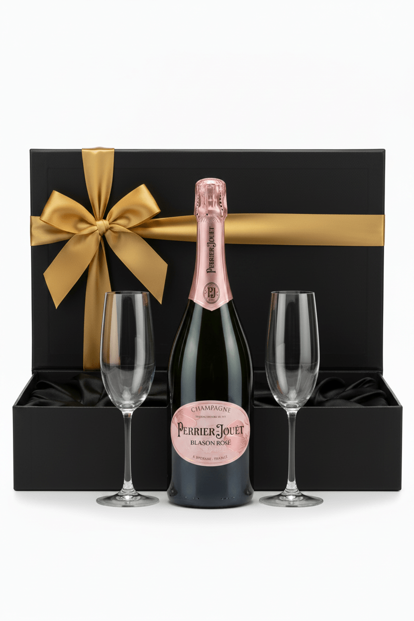 Perrier-Jouët Blason Rosé Champagne Gift Box W/ 2 Champagne Flutes - Bottles2Gift