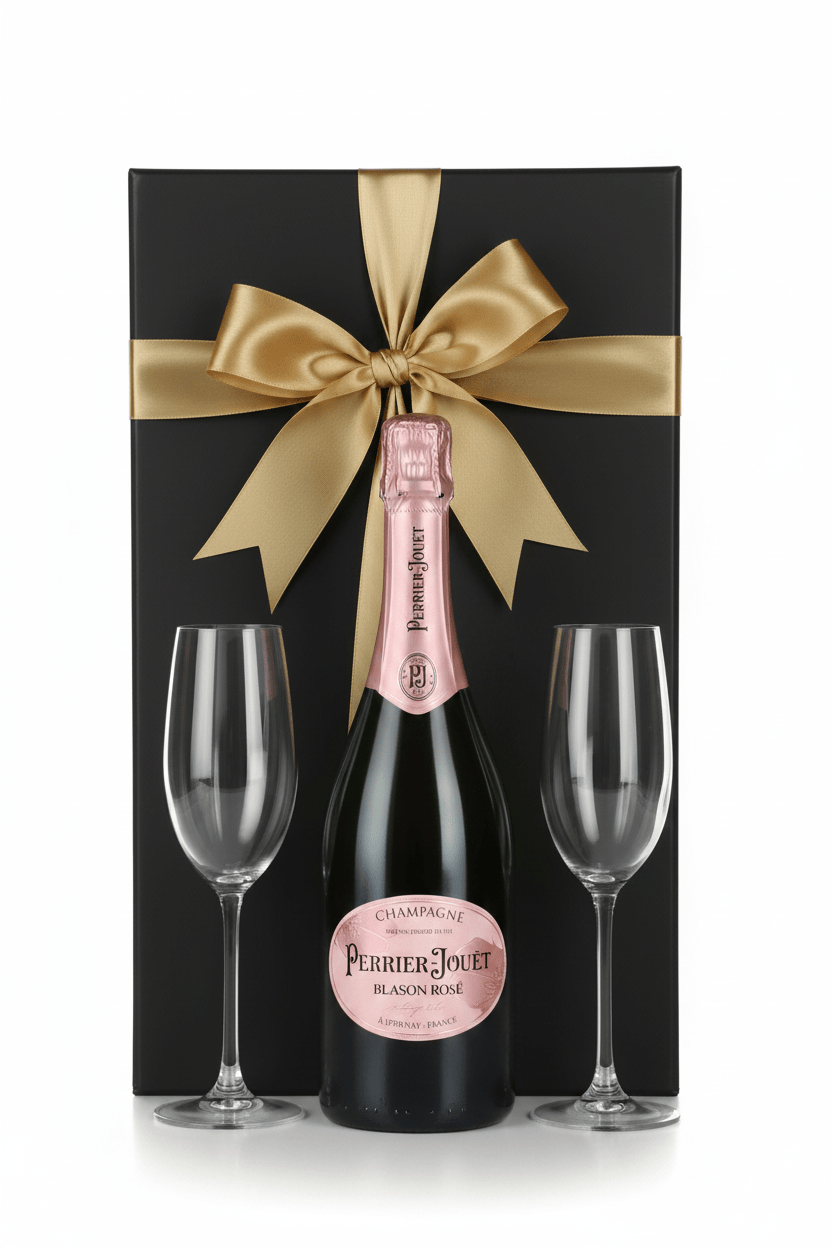 Perrier-Jouët Blason Rosé Champagne Gift Box W/ 2 Champagne Flutes - Bottles2Gift
