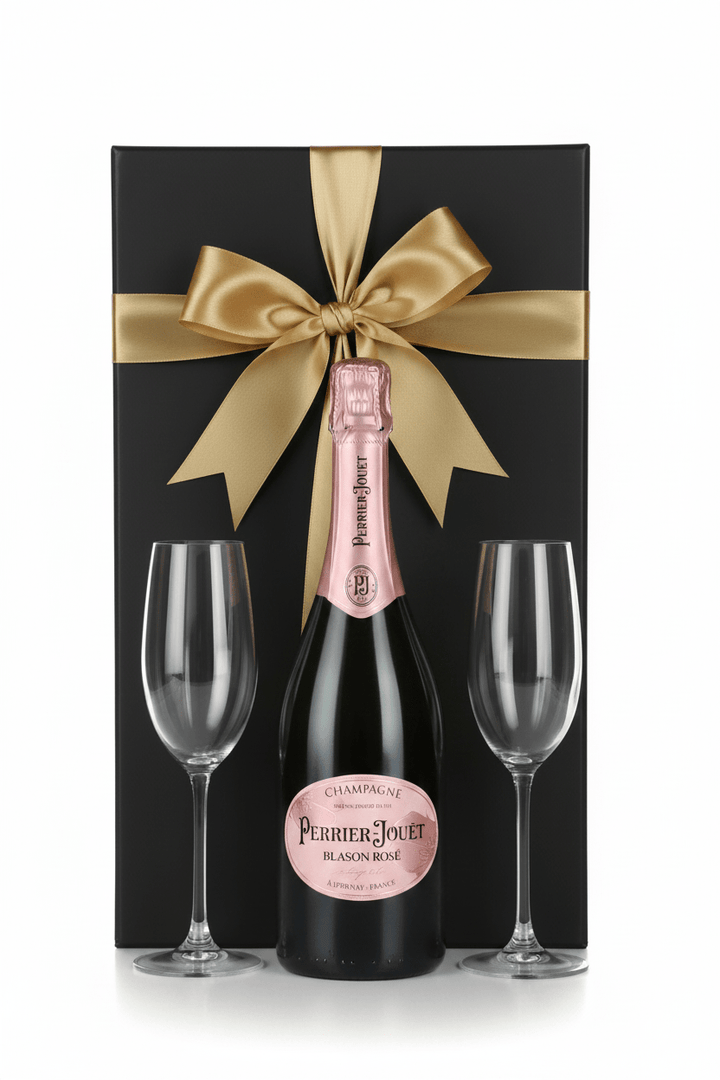 Perrier-Jouët Blason Rosé Champagne Gift Box W/ 2 Champagne Flutes - Bottles2Gift