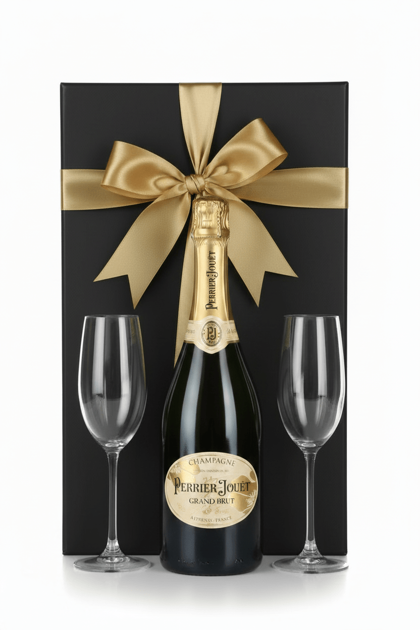 Perrier-Jouët Grand Brut Champagne Gift Set W/ 2 Champagne Flutes - Bottles2Gift
