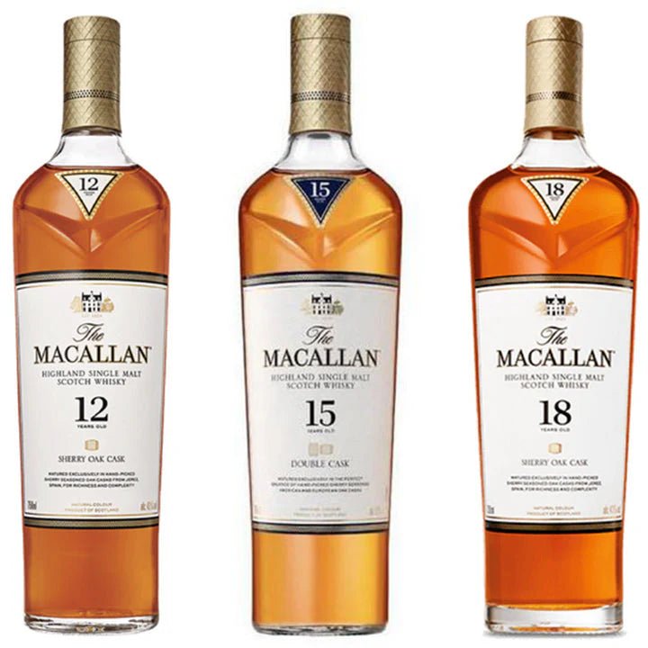The Macallan Collection 12yr + 18yr Sherry Cask + 15yr Double Cask Scotch Whisky Bundle - Bottles2Gift